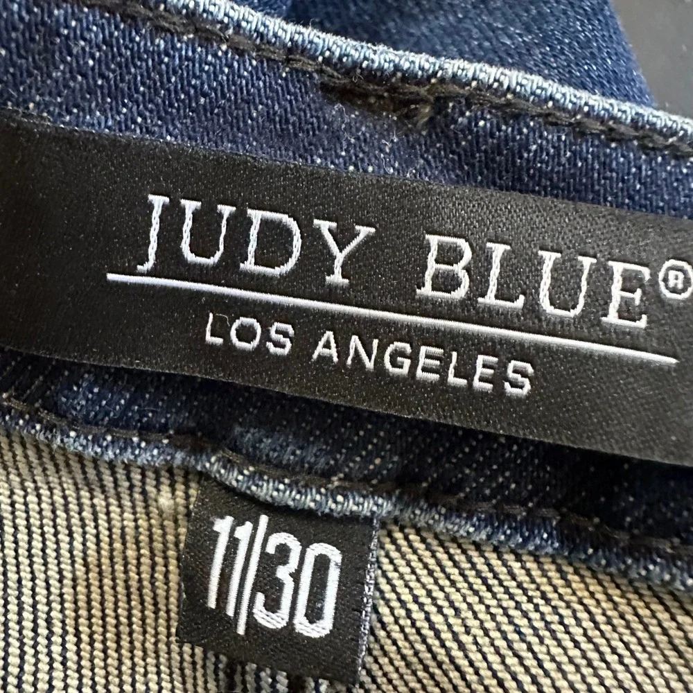 Judy Blue Boyfriend Fit Distressed Plaid Patch Jeans Dark Wash Denim Size 11/30 - Picture 7 of 9